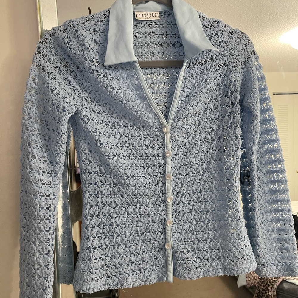CROCHET Baby Blue Button-up shirt